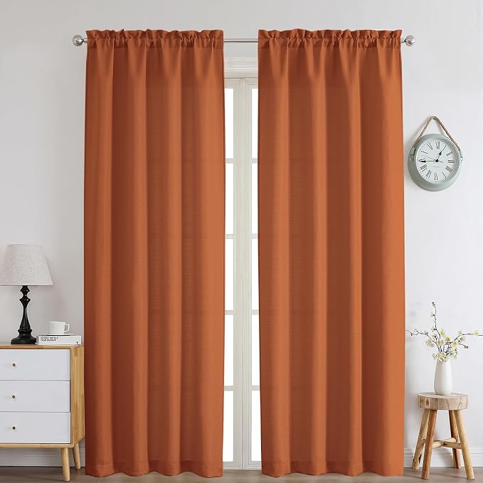 Chyhomenyc Orange Curtains 90 Inch Length 2 Panels Set, Faux Linen Textured by Chyhomenyc