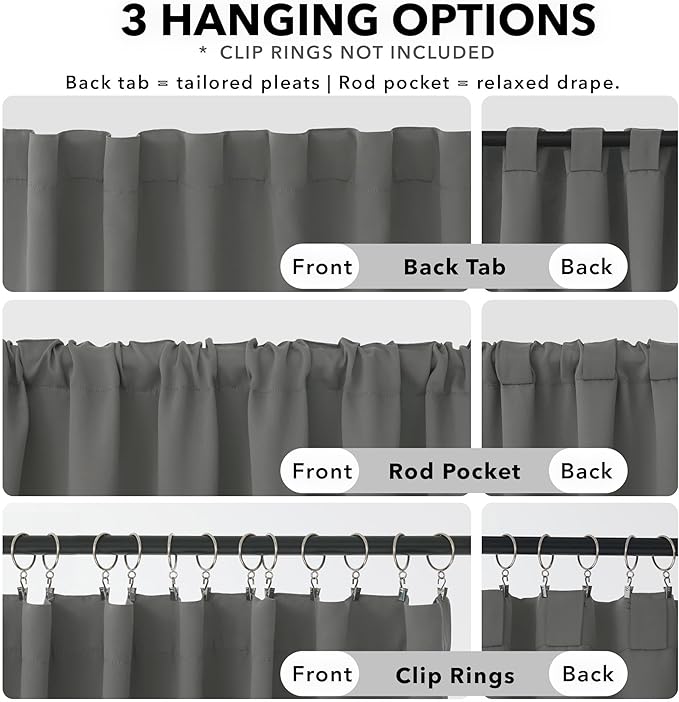 Deconovo Blackout Curtains, Thermal Insulated, W42 x L72 2 Panels, Back Tab - Image 2