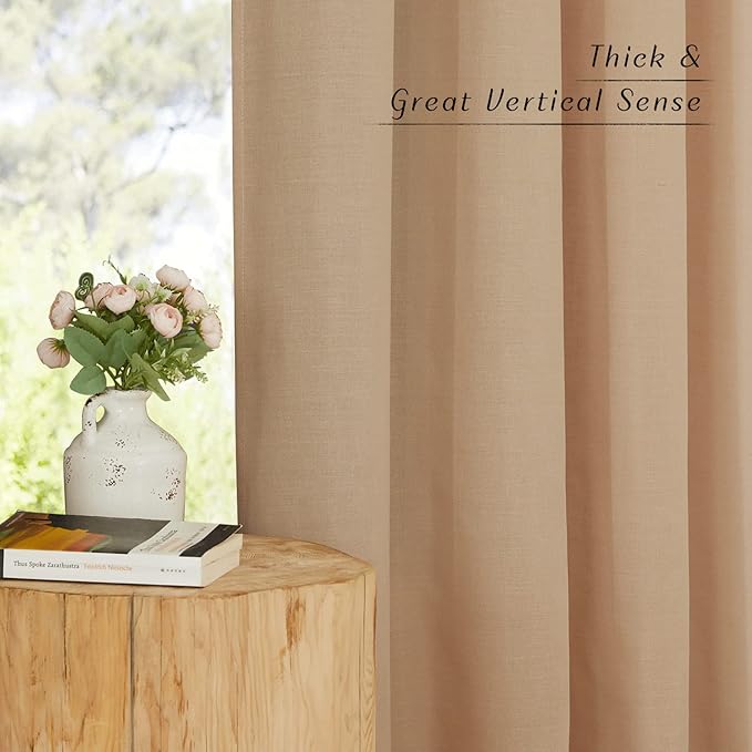 NICETOWN Camel Linen Kitchen Curtains 36 inch Length, Decorative Thick Flax - Image 5