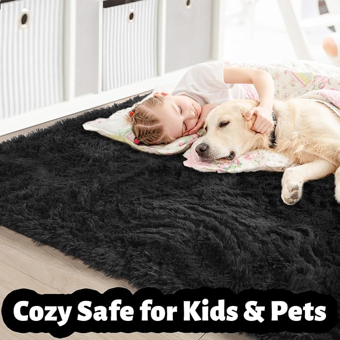 Amdrebio Black Area Rugs for Bedroom, Large Fluffy Rug for Living Room Decor - Image 4