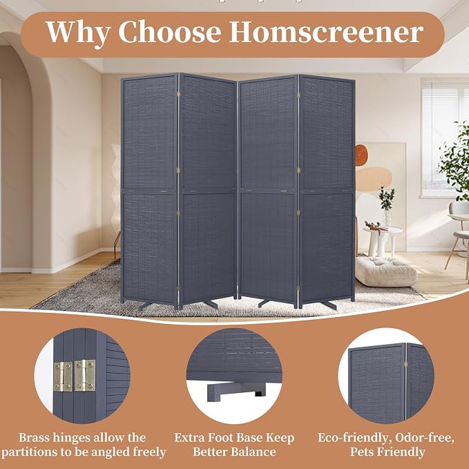 Room Divider Folding Privacy Screens, Hand-Made 67'' High Bamboo Room Dividers - Image 3