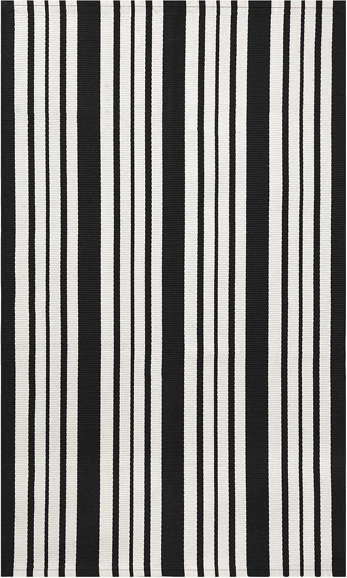 IOHOUZE Black and White Striped Rug 3'x5' Front Door Rugs Outdoor, Washable - Image 8