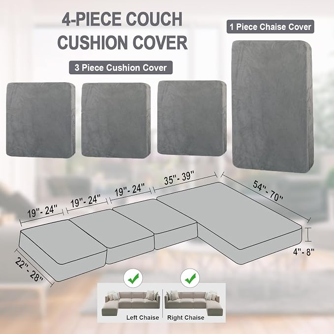 NAISI Sectional Couch Cover 4 Pieces Velvet Separate Couch Cushion Covers L - Image 6