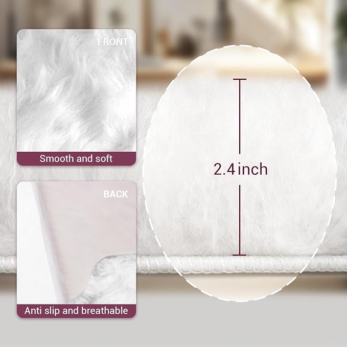Ultra Soft Faux Fur Rug, Fluffy Shaggy 2 x 3 Ft Small Area Rug - Image 2