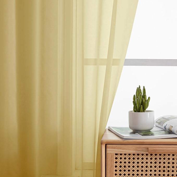 Simplebrand Yellow Short Sheer Curtains 45 Inch Length - Image 5