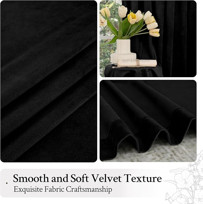 LAMIT Black Velvet Blackout Curtains 90 Inches Long, Luxury Thermal Room - Image 7