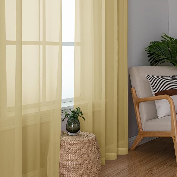 Simplebrand Gold Sheer Curtains 90 Inches Long 2 Panels, Light Filtering Rod - Image 7