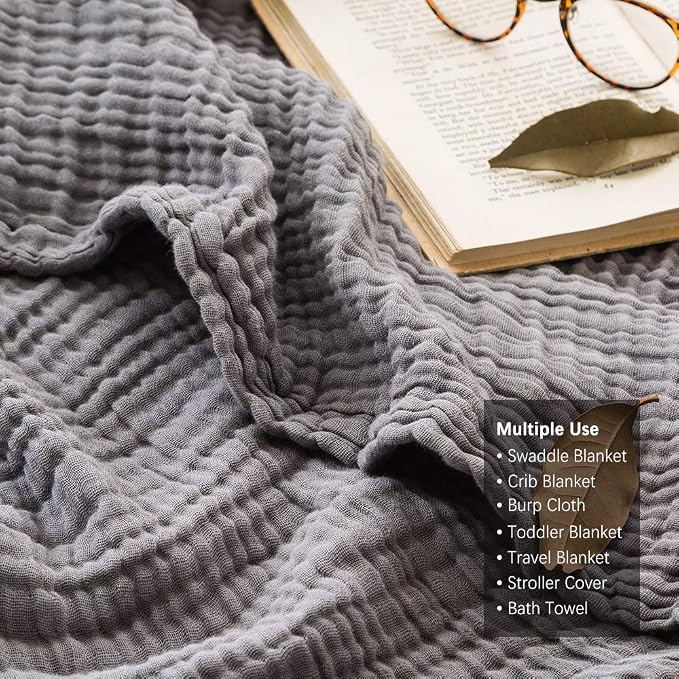 EMME Muslin Grey Twin Blanket 100% Cotton Bed Blankets - Image 5