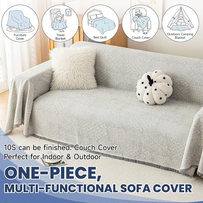 ROOMLIFE Gray Couch Cover Boho Sofa Covers - Image 7