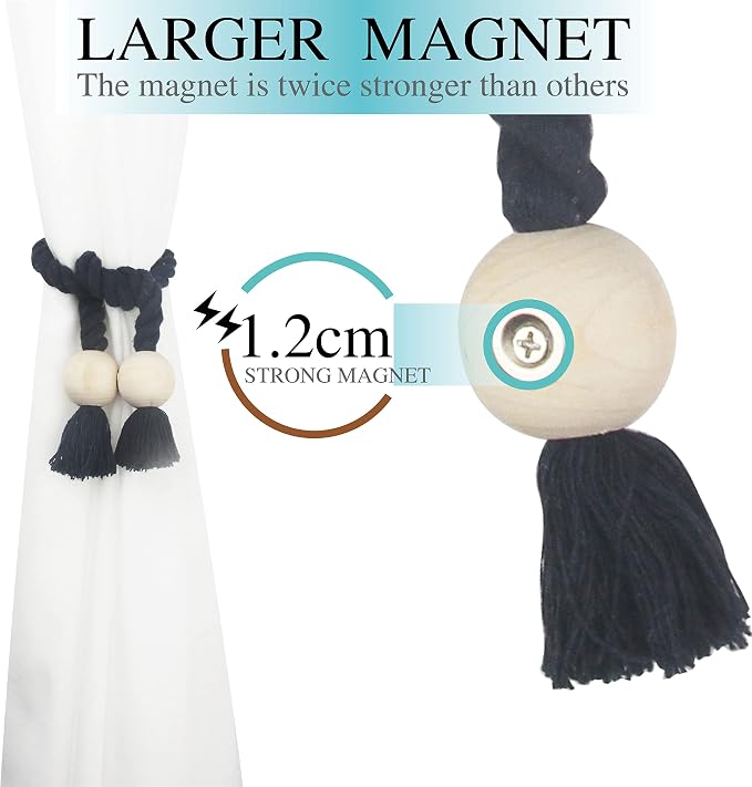 6 Pack Magnetic Curtain Tiebacks Cotton Hand Woven Tie Back Decorative Rope - Image 4