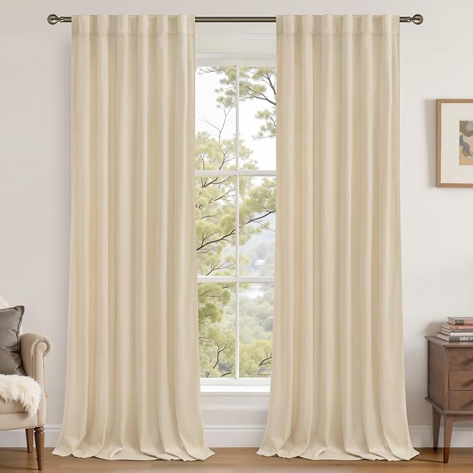 LAMIT Beige Velvet Curtains for Living Room 120 Inches Long, Elegant Thermal by LAMIT
