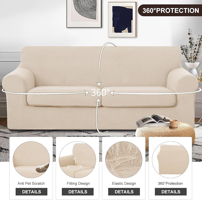 U-NICE HOME 3 Pieces Stretch Couch Cover Sofa Cover Washable Sofa Slipcover - Image 4