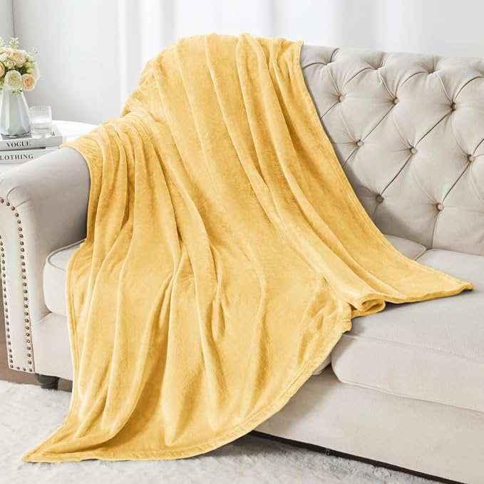 BEDELITE Fleece Blanket Twin Size Cream Yellow Throw Blankets - Image 5