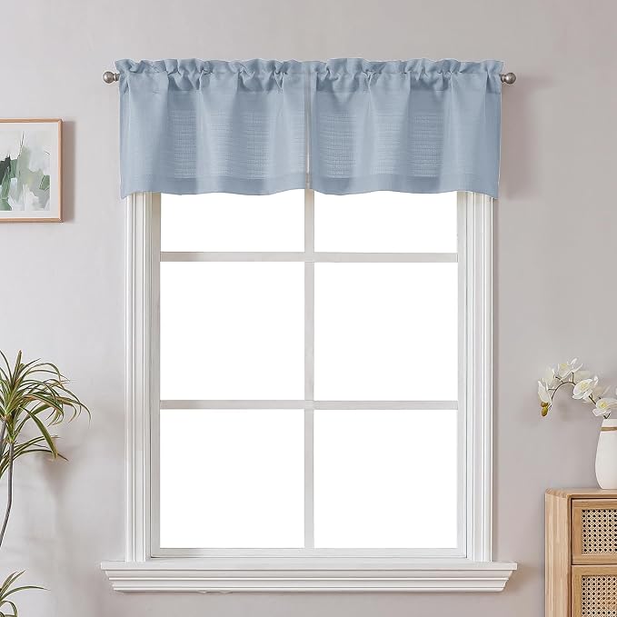 Chyhomenyc Bennet Aqua Valance for Windows, Faux Linen Slub Textured Semi Sheer by Chyhomenyc