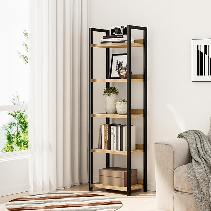 NUMENN Narrow Bookshelf, 5 Tier Bookshelves, Home Office Bookcase Shelf Storage - Image 4