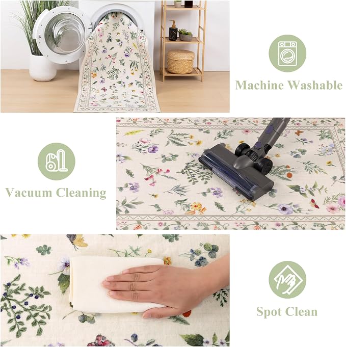 Vaukki Hallway Runner Rug, Floral Shaggy Soft Laundry Rug Runner, Non Slip - Image 6