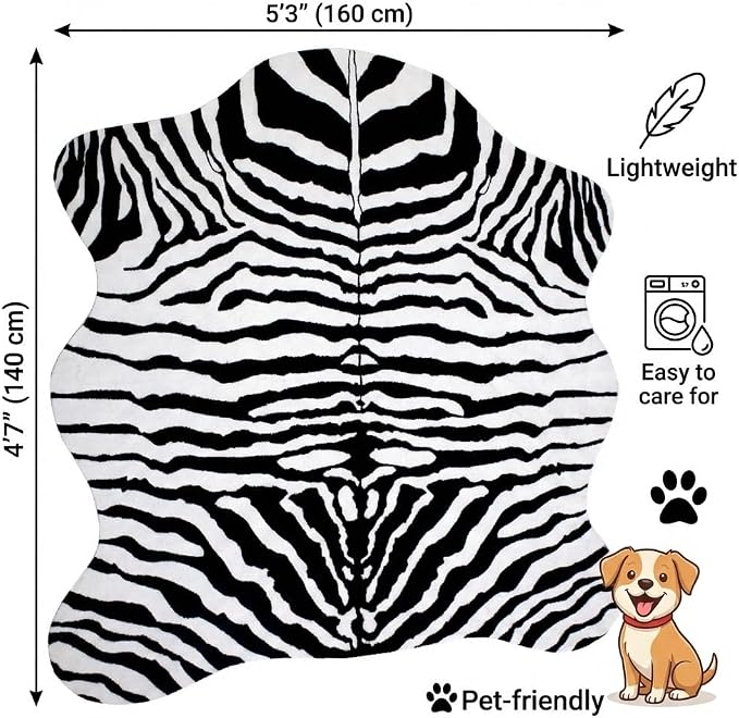 MustMat Faux Animal Rug 4'7''×5'3'' Soft and Cute Zebra Throw Rugs - Image 2