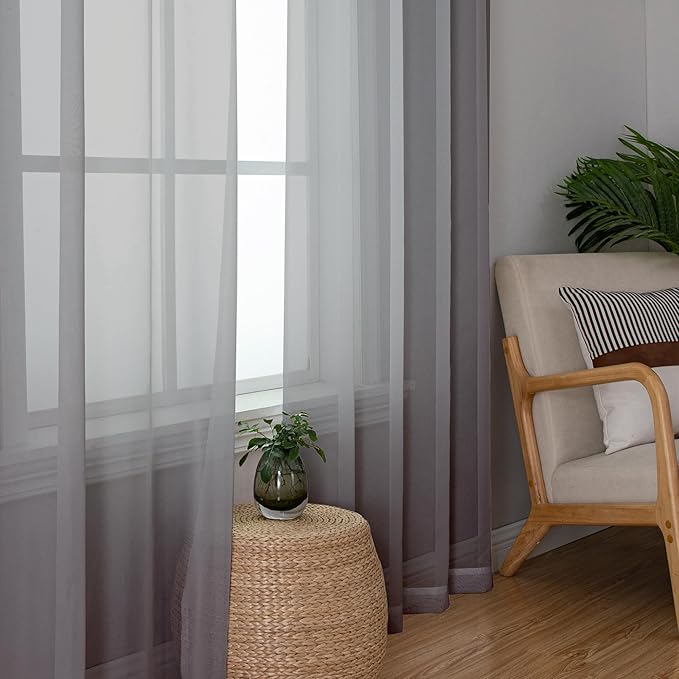Aiyufeng Grey Sheer Curtains for Bedroom, Semi Sheer Privacy Curtains & Drapes - Image 5