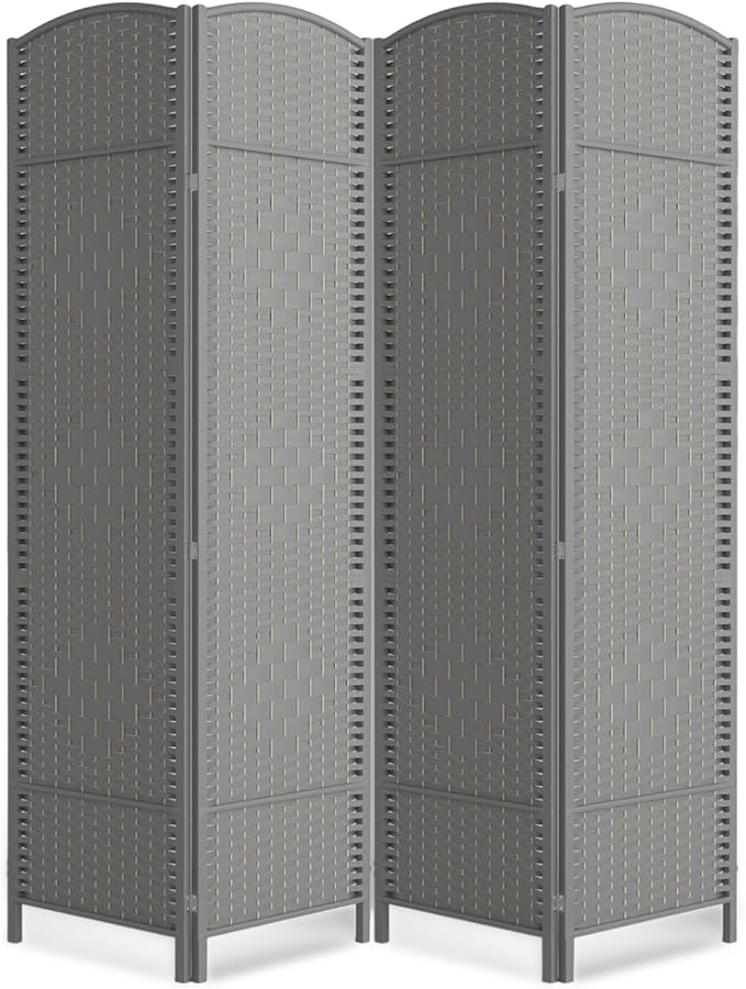 Paper Rope Room Divider, 4 Panel Wood Mesh Woven Design Screen by cocosica