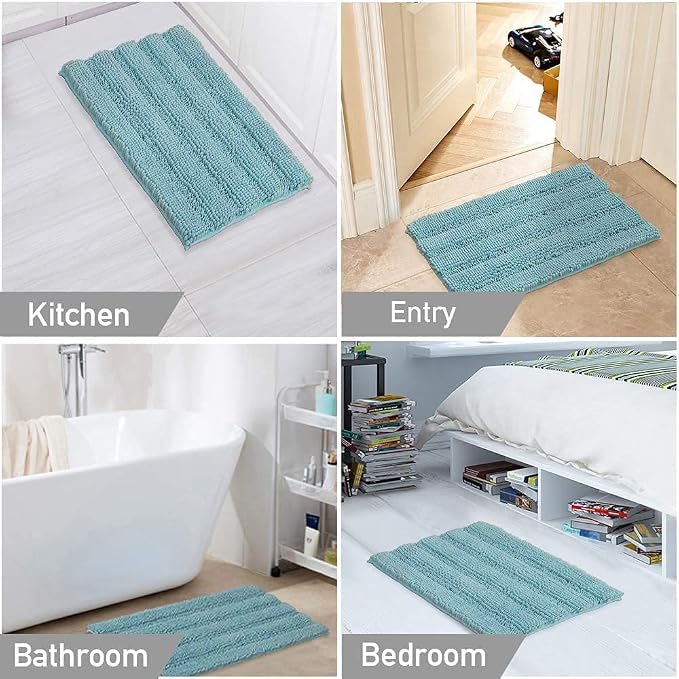 Turquoize Bathroom Rugs Shaggy Chenille Bath Rug Non Slip Thick Shaggy Bath Mats - Image 6