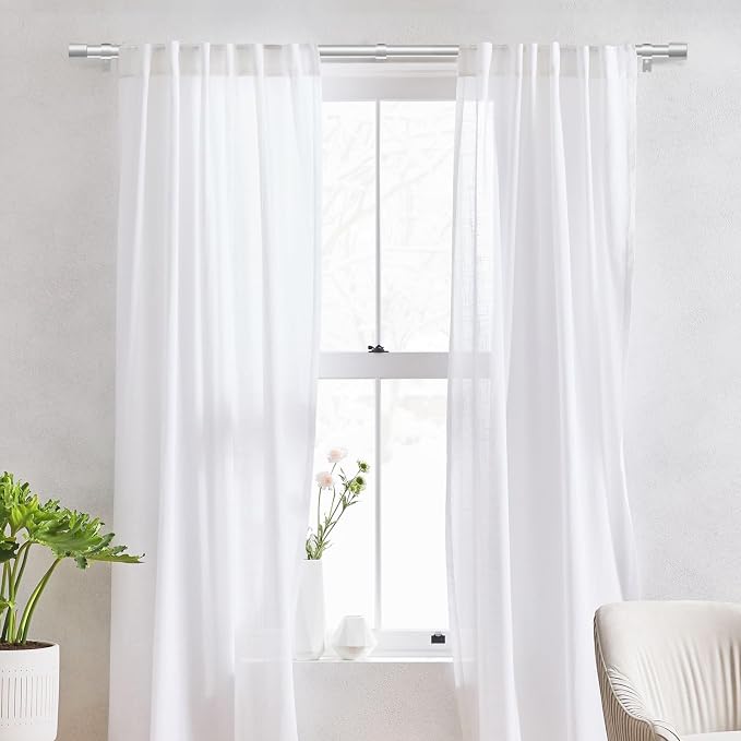 IFELS Heavy Duty Curtain Rods for Windows 72 to 144 Inch, 1 Inch Silver Curtain - Image 2