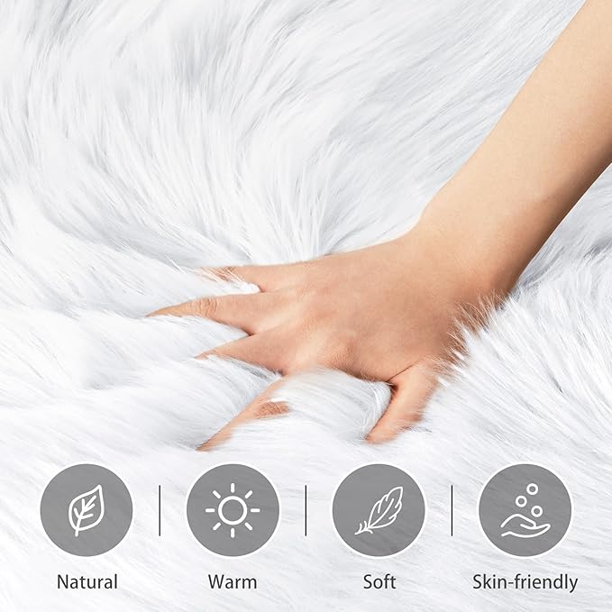 Ciicool Faux Sheepskin Rugs Soft Faux Fur Rug White Fluffy Chair Couch Cover - Image 3