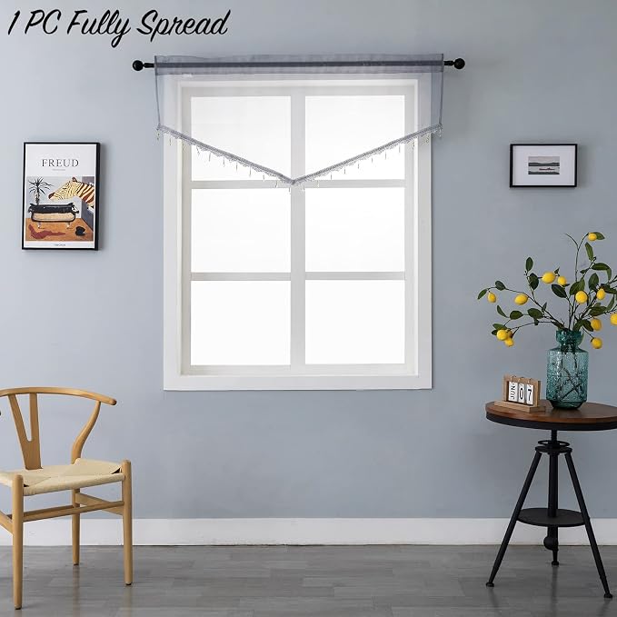 Beaded Sheer Valance Curtains for Living Room, Rod Pocket Farmhouse Window - Image 3