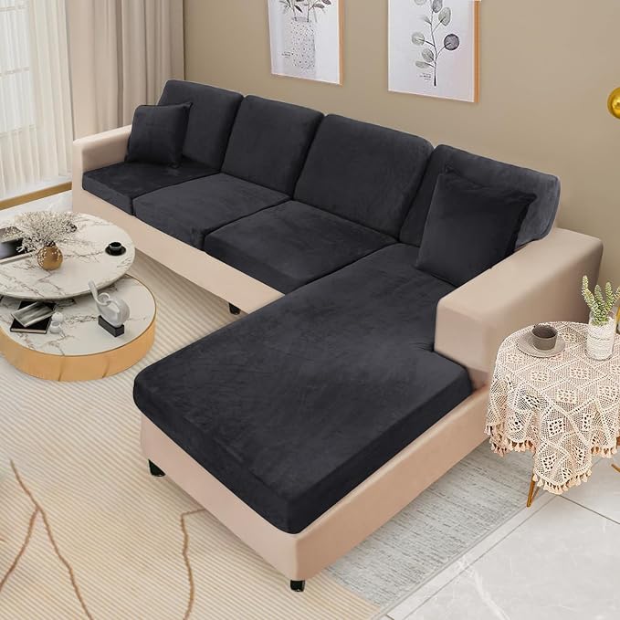 NAISI Sectional Couch Covers 8 Pieces Velvet Couch Cushion Covers L Shape Soft - Image 2