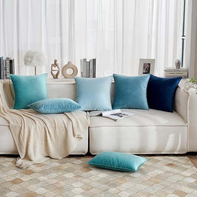 MIULEE Blue Grey Velvet Throw Pillow Covers 20x20 Soft Decorative Solid Square - Image 5