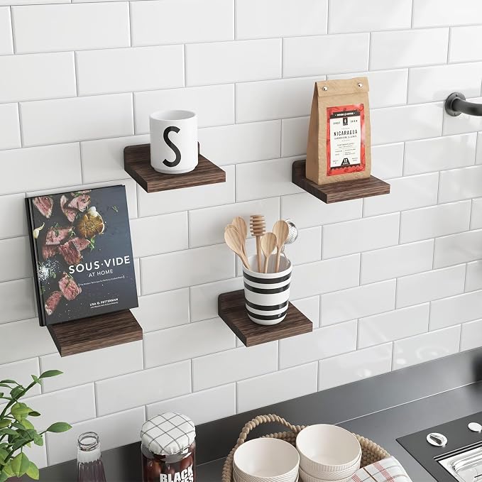 Fixwal Small Shelf for Wall, 5X5 Inches Floating Shelves Set of 4, Rustic Wood - Image 5