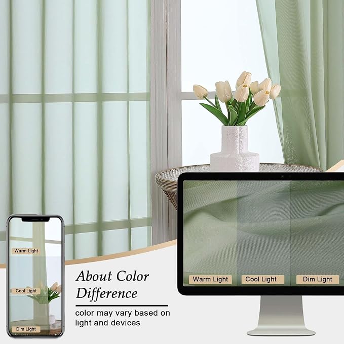 Sage Green Sheer Curtains for Bedroom Living Room 96 Inches Long 2 Panels - Image 7