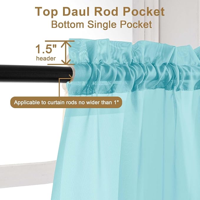 Chyhomenyc Sheer Aqua Tier Curtains 24 Inch Length Set, Small Window Kitchen - Image 5