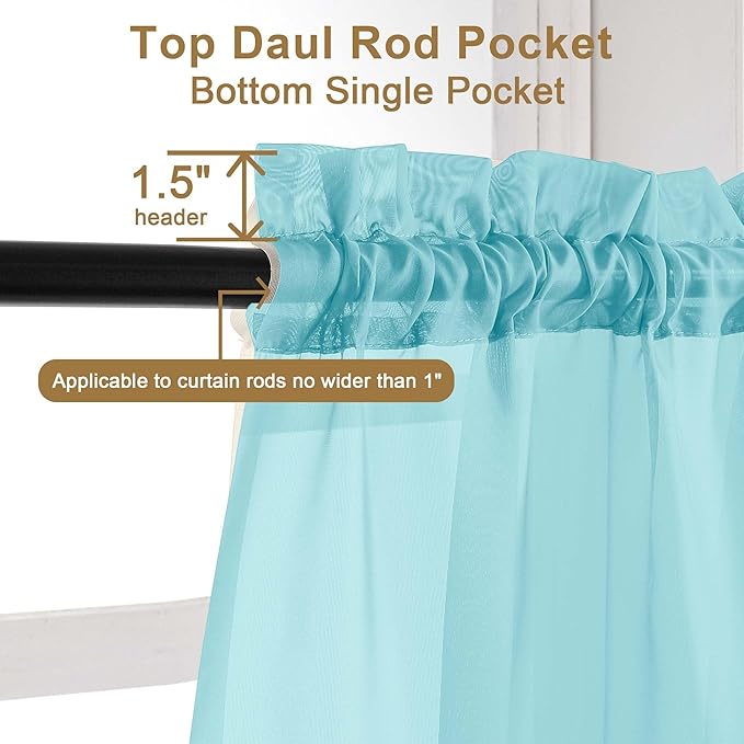 Chyhomenyc Aqua Sheer Curtains 30 inch Length 2 Panels, Light Filtering Voile - Image 5
