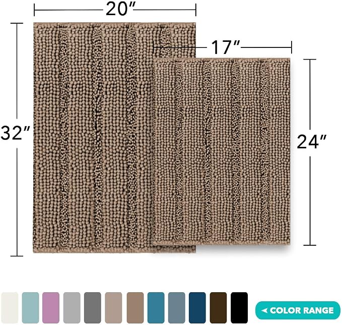 Turquoize Chenille Bathroom Rugs Set Non-Slip Bath Mats - Image 2