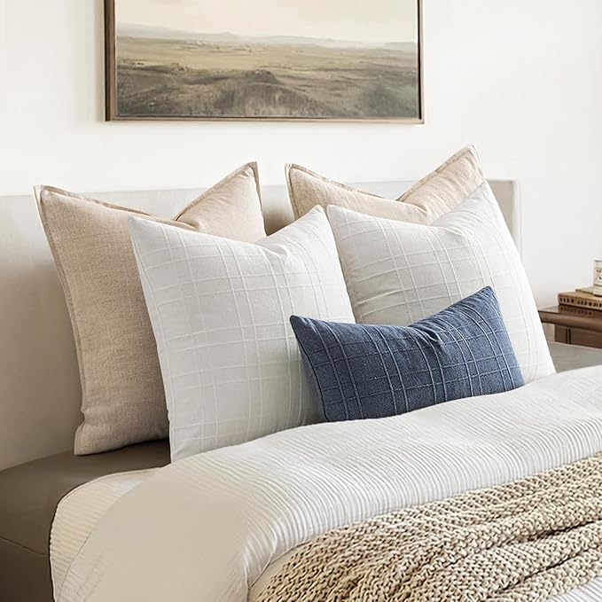 MIULEE Decorative Linen Check Lumar Throw Pillow Covers Neutral Farmhouse - Image 5