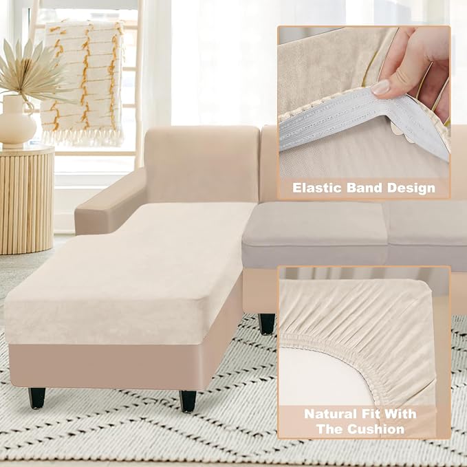 NAISI Sectional Couch Cover 1 Piece Velvet Separate Chaise Lounge Cover Soft - Image 4