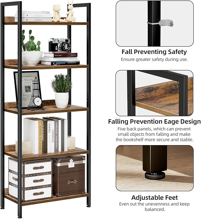 NUMENN Bookshelf, 5 Tier Bookshelves, Home Office Bookcase Shelf Storage - Image 6