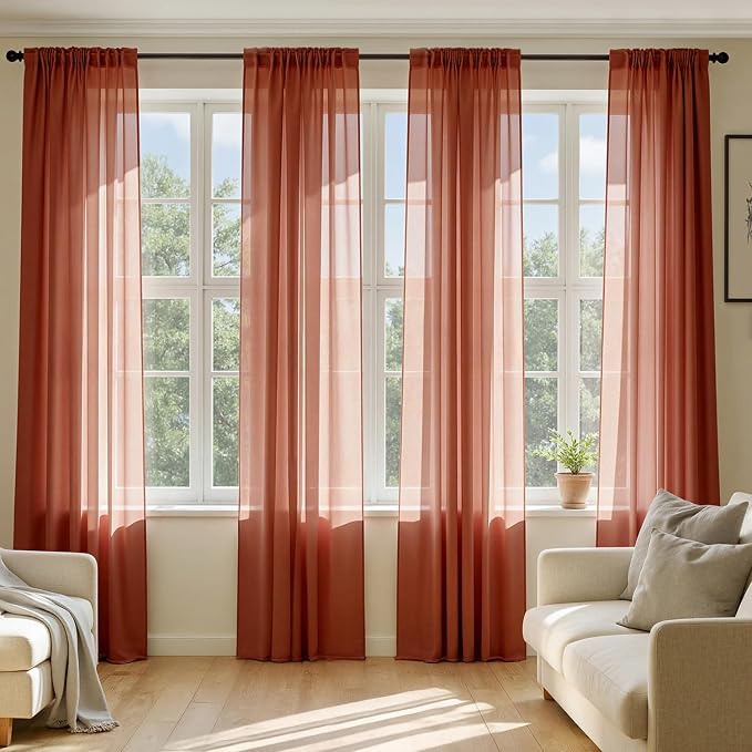 MIULEE Burnt Orange Sheer Curtains 63 Inches Long, 4 Panels Set, Light by MIULEE