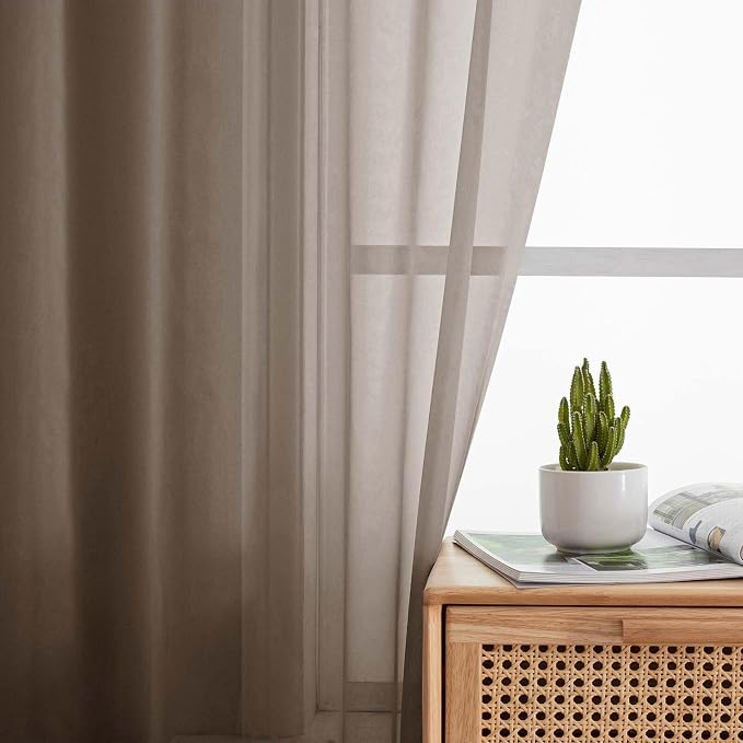 Chocolate Sheer Curtains 84 Inches Long 2 Panels, Soft Light Filtering Curtains - Image 3
