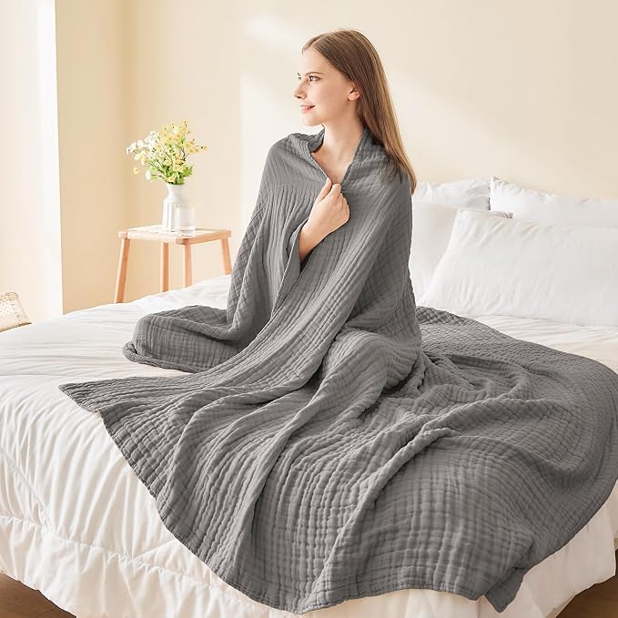EMME Cotton Blanket Twin XL for Bed Soft Muslin Blankets 66"x90" Lightweight - Image 5