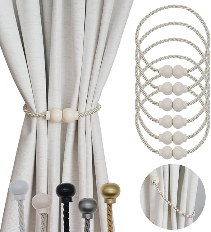 6 Pack Magnetic Curtain Tiebacks Modern Handmade Rope Curtain Tie Backs by HIASTRA