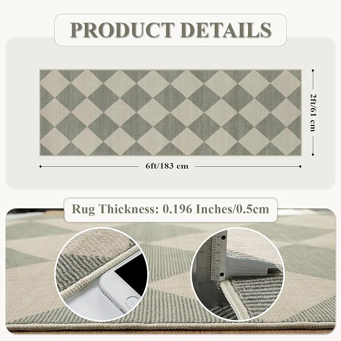 Beeiva Checkered Print Hallway Runner Rug Non Slip, Ultra Thin Washable Kitchen - Image 2