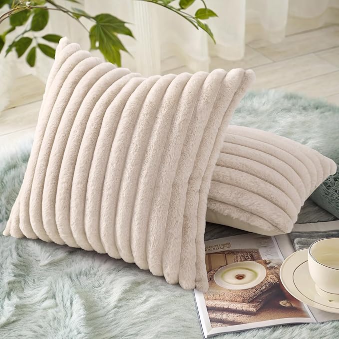 decorUhome Summer Cozy Faux Fur Throw Pillow Covers 22x22 Set of 2 Decorative - Image 4