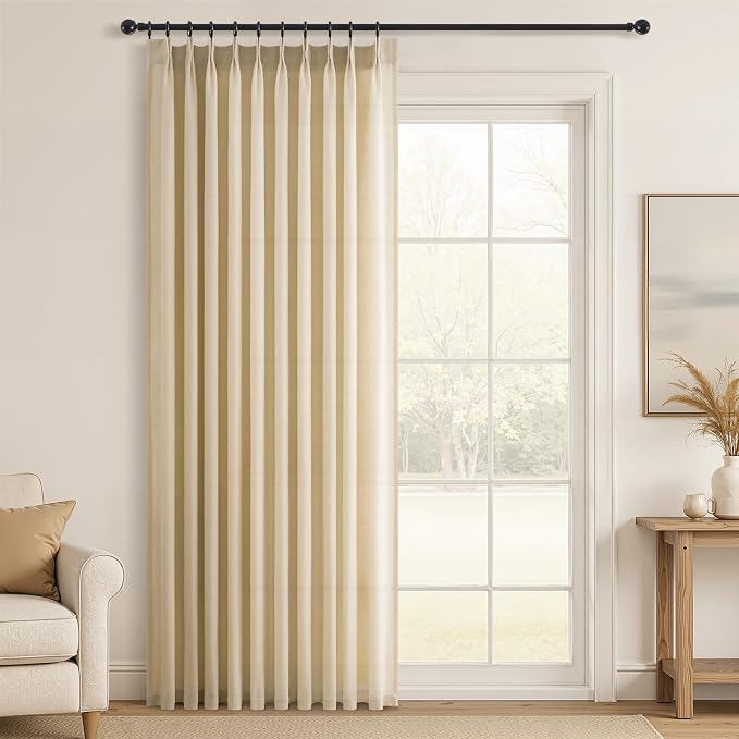 Topfinel 84 Inches Long Pinch Pleated Semi Sheer Curtains, Natural Linen by Topfinel