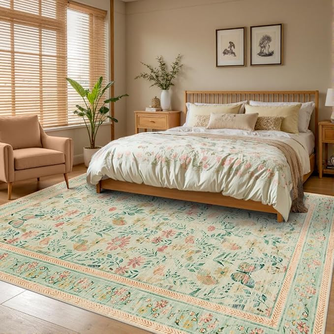 Rugxara Floral Rug for Living Room Bedroom, 8x10 Washable Rug, Large Non Slip - Image 3