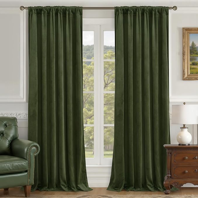 LAMIT Olive Green Velvet Curtains - Image 2