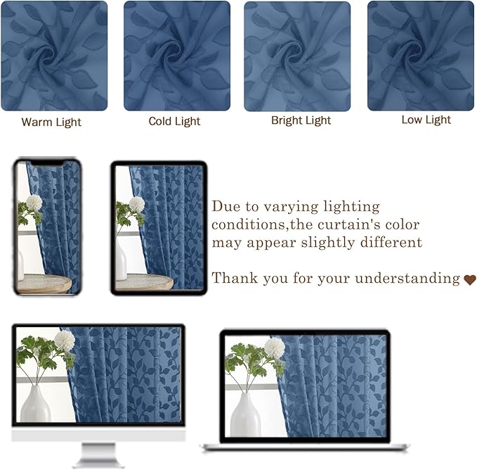 Chyhomenyc Dusty Blue Sheer Curtains 36 Inch Length, Light Filtering Leaf - Image 6