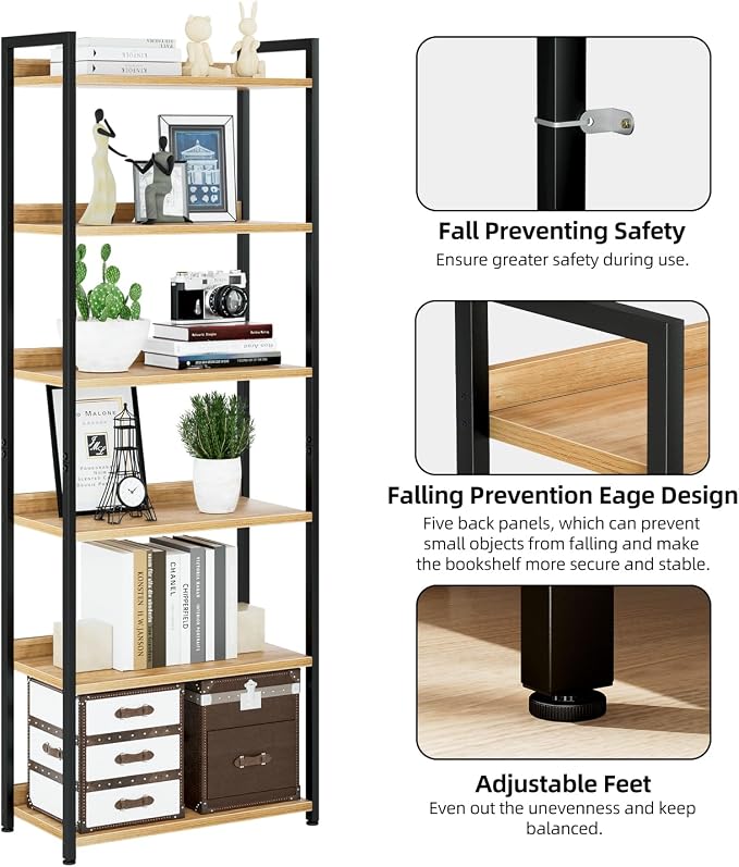 NUMENN Bookshelf, 6 Tier Bookshelves, Home Office Bookcase Shelf Storage - Image 5