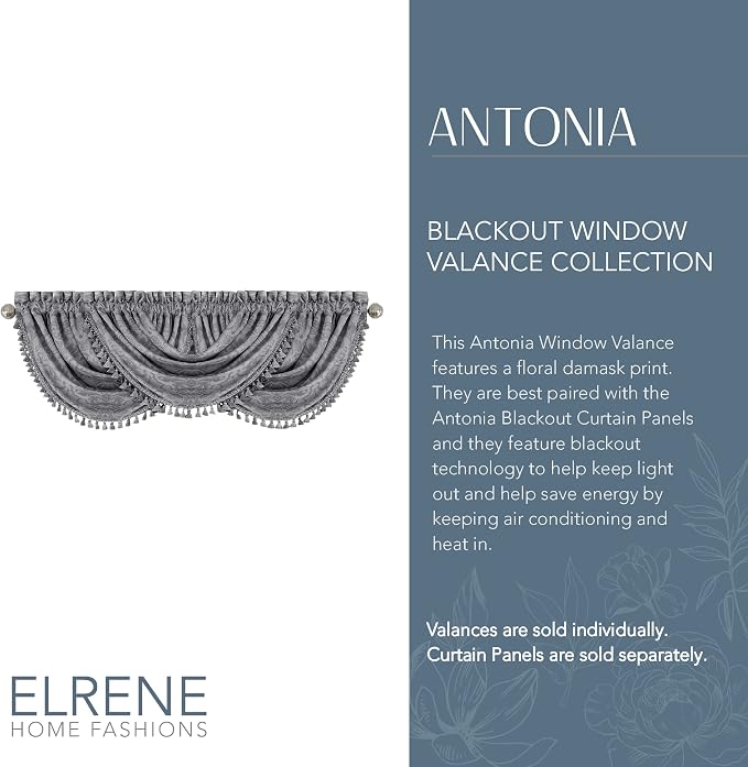 Elrene Home Fashions Antonia Floral Damask Waterfall Window Valance - Image 2