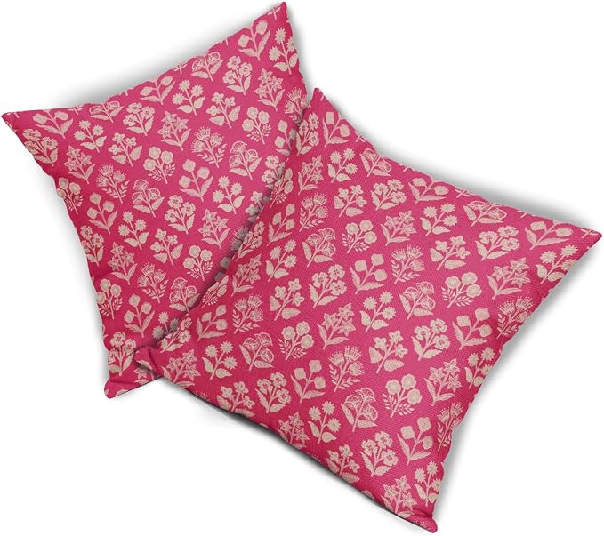 Hot Pink Floral Pillow Covers 22x22 Inch Set of 2, Vintage Flower Block Pattern - Image 8
